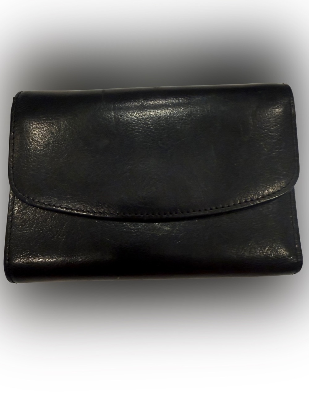 COACH VTG Womens Black Leather Bi-Fold Wallet  Flap Over Snap Close Back Zip EUC